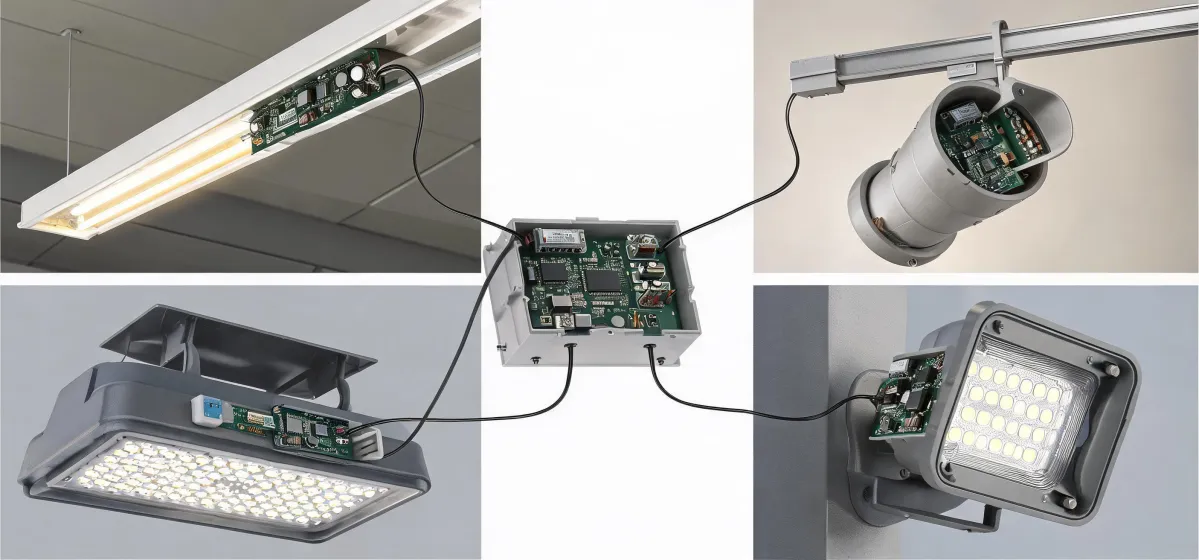 LED drivers and controls connected to professional luminaires
