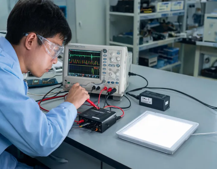 Engineer validating an LED driver and DALI control line